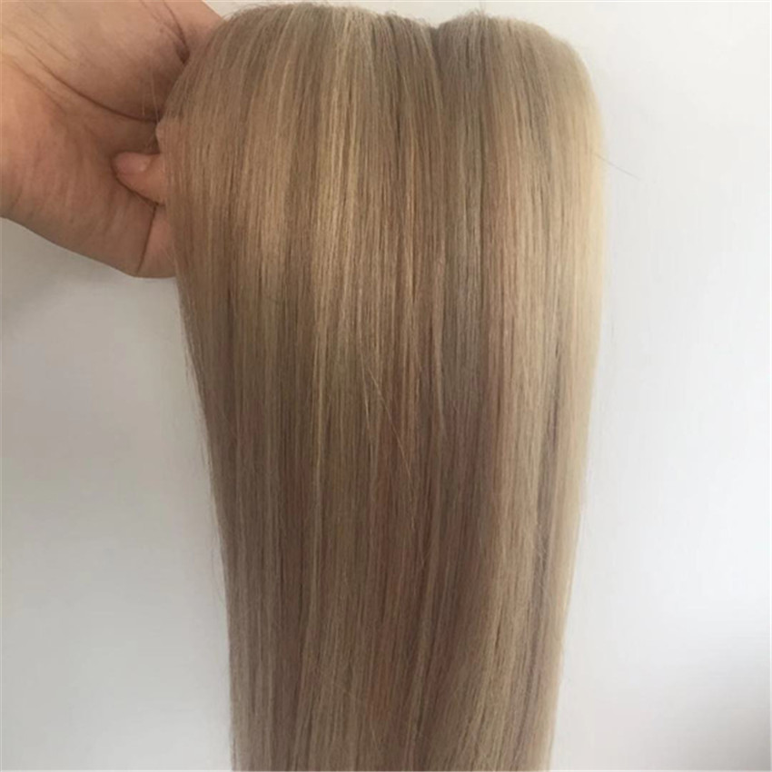 Remy human hair Blonde Hair Extensions Piano Color Medium Brown Highlight with Blonde  Straight hair weft YL288